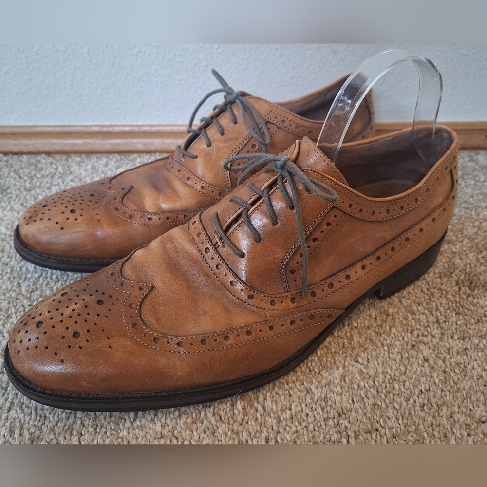 Johnston & Murphy Tyndall Flex Wing Tip Saddle Tan Lace-Up Oxfords Men's 10